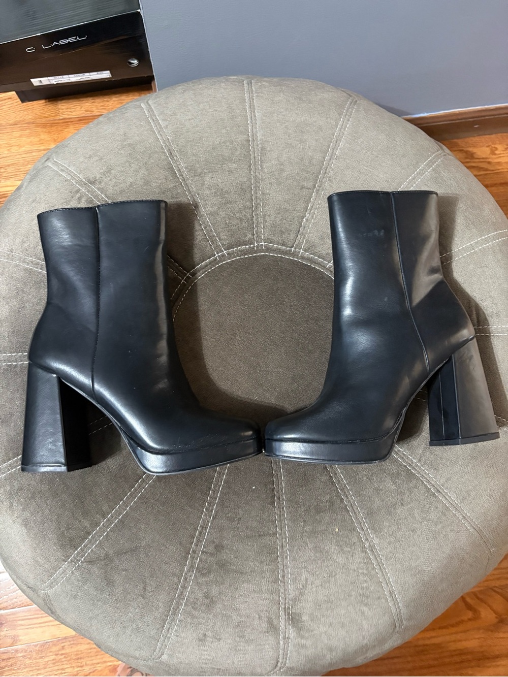 French Connection Black Platform Block Heel Ankle Boots